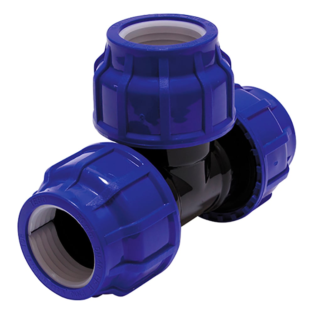 Изображение товара Тройник компрессионный ПНД 90x90x90 TEBO T-ПНД профессиональный фитинг для водопровода