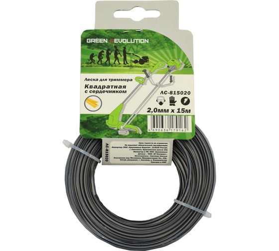 Изображение товара Леска квадратная с сердечником 2 мм, 15 м, упрочненный нейлон для триммера GREEN REVOLUTION ЛС-815020