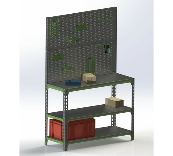 Изображение товара Стол-верстак 950x1800x500 (две полки) + двойная перфопанель с комплектом аксессуаров SVPIIPRIIA951850