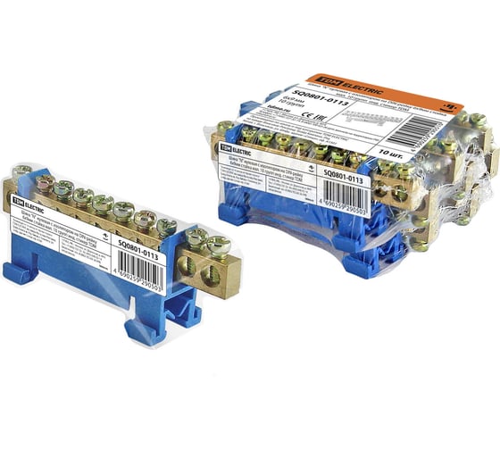 Изображение товара Шина нулевая "N" с изолятором на DIN-рейку 6x9мм стойка мал. 10 групп TDM ELECTRIC SQ0801-0113