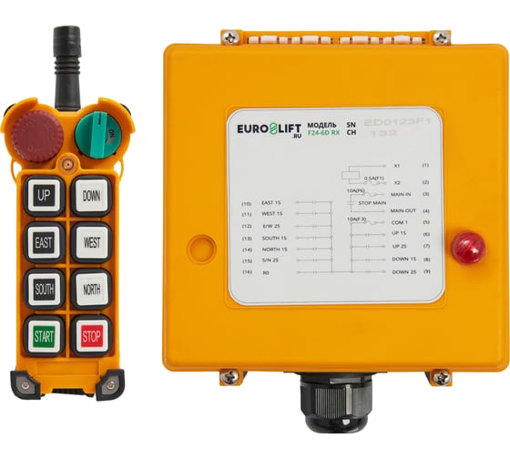 Изображение товара Радиоуправление EURO-LIFT F24-6D, комплект (пульт 6 кнопок, 2 скорости + приемник) 00-00004480