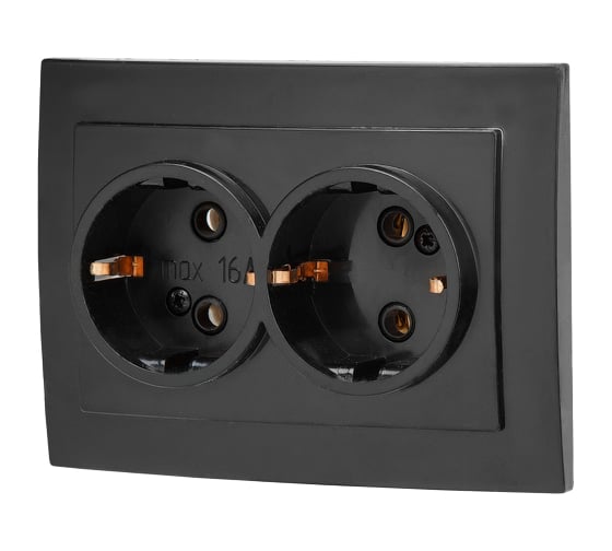 Изображение товара Двойная скрытая розетка ЮПИТЕР с заземлением Стандарт черная JP7423-03