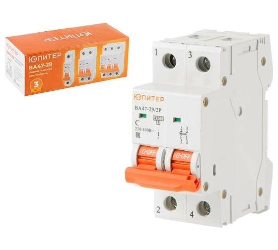 Изображение товара Автоматический выключатель ЮПИТЕР ВА47-29 2Р 20А С 4,5кА JP7502-20