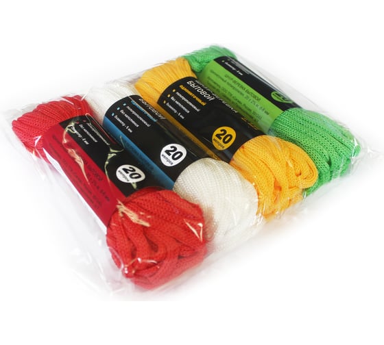Изображение товара Бытовой вязаный шнур-веревка ООО ТПК Сигма однониточный полипропилен, лапша, набор 4 шт., 20 м, d-5 мм ШВБН02