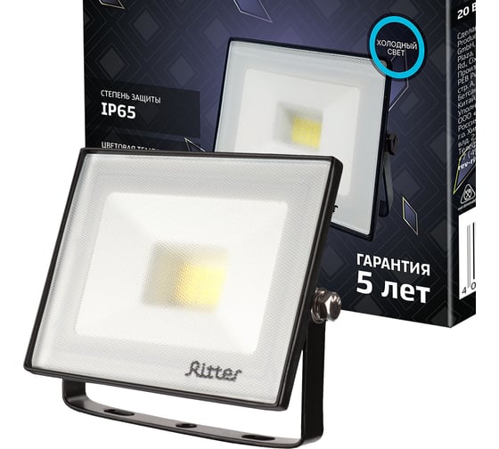 Изображение товара Светодиодный прожектор RITTER серия PROFI 230В 20 Вт 6500К 2000Лм IP65 черный 53406 2
