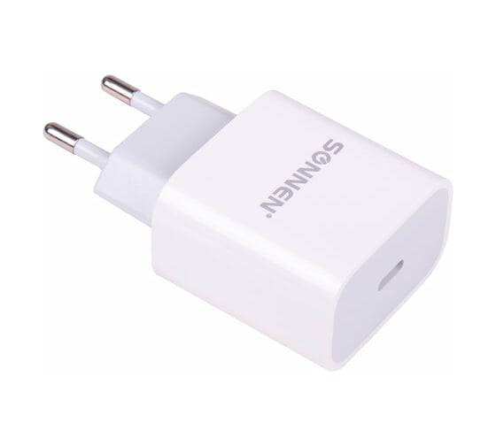 Изображение товара Быстрое зарядное сетевое устройство SONNEN (220 В), Type-C PD 20 Вт, 3 A, белое, 455507