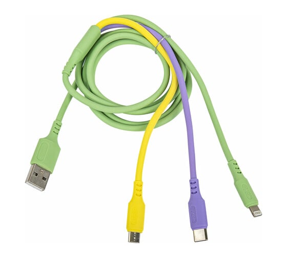 Изображение товара Кабель для зарядки SONNEN 3в1 USB 2.0-Micro USB/Type-C/Lightning, 1м, медь 513562