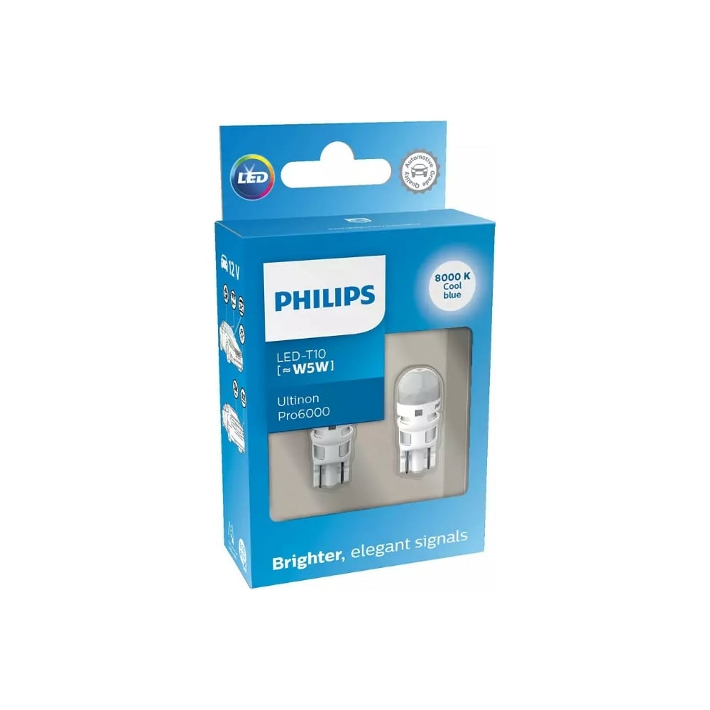 Изображение товара Автолампа PHILIPS T10W LED COOL BLUE Ultinon Pro6000 8000K 12V W2.1x9.5d