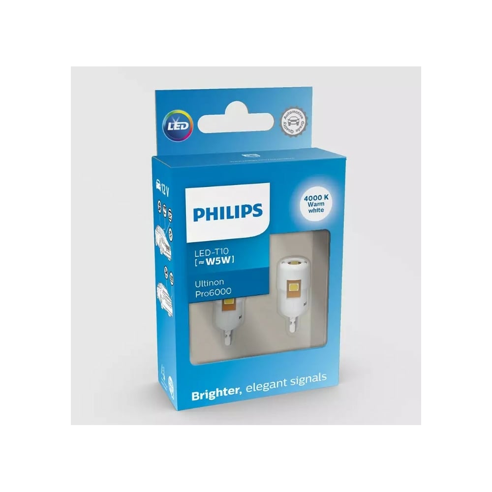 Изображение товара Автолампа PHILIPS T10W светодиодная 12В 4000К 90Лм Ultinon Pro6000