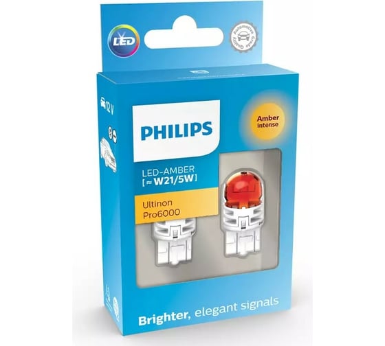 Изображение товара Автолампа PHILIPS W21/5W W3 16q LED AMBER Ultinon Pro6000 80/16Лм 12V 11066AU60x2 11066AU60X2