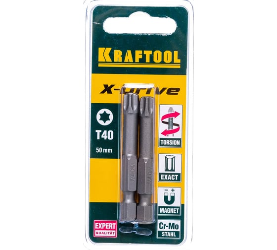 Изображение товара Биты "EXPERT" (E 1/4"; Т 40; 50 мм; 2 шт.) KRAFTOOL 26125-40-50-2