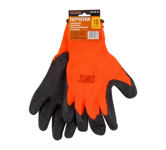 Изображение товара Утепленные акриловые перчатки с ворсом и латексным рельефным покрытием STARTUL размер 10 ST7178-10