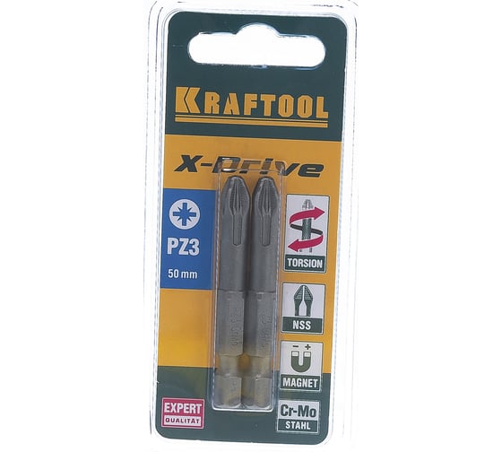Изображение товара Биты "EXPERT" (E 1/4"; PZ 3; 50 мм; 2 шт.) KRAFTOOL 26123-3-50-2