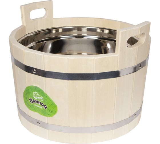 Изображение товара Ушат Банная линия 15 л, с нержавеющей вставкой, липа 12-436