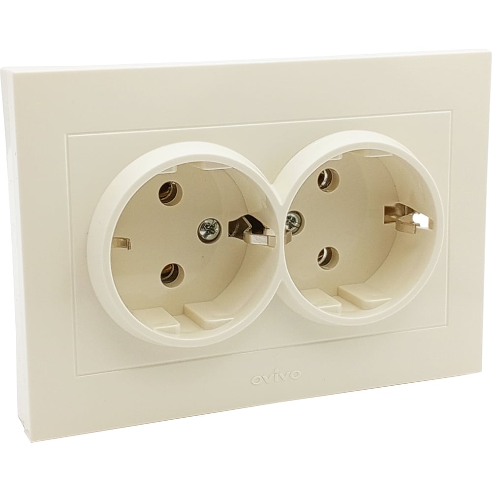 Изображение товара 2-местная розетка OVIVO с заземлением GRANO, крем, 400-020300-907