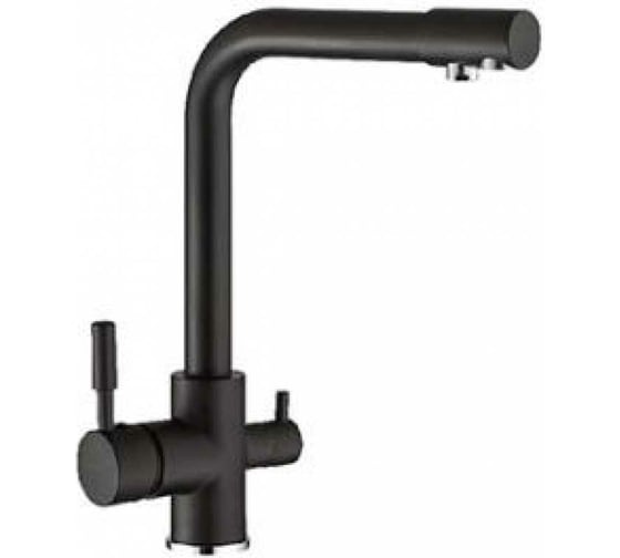 Изображение товара Смеситель для кухни OUTE черный матовый, 340 мм, однорычажный, с отдельным выходом под фильтр, с аэратором, излив высокий, поворотный T653BK-1