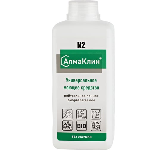 Изображение товара Нейтральное универсальное моющее средство ООО "БАЗОВАЯ ДЕЗИНФЕКЦИЯ" АлмаКлин N2, без отдушки, 1 л, крышка N2-1Л