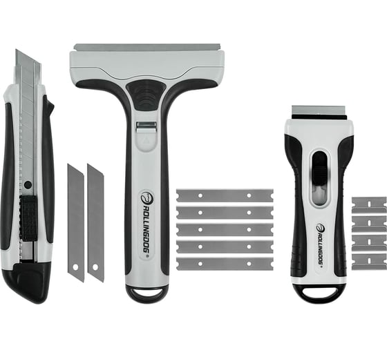 Изображение товара Набор Rollingdog 2 малярных скребка со сменными лезвиями и выдвижной универсальный нож 50419