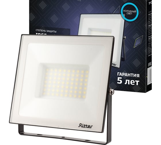 Изображение товара Светодиодный прожектор RITTER серия PROFI 230В 70 Вт 6500К 7000Лм IP65 черный 53409 3