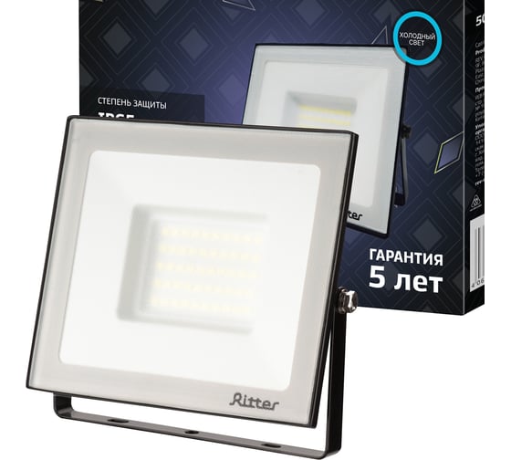 Изображение товара Светодиодный прожектор RITTER серия PROFI 230В 50 Вт 6500К 5000Лм IP65 черный 53408 6