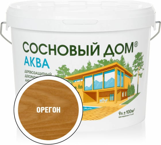 Изображение товара Акриловый декоративный антисептик для дерева ЗАО Декарт «Сосновый Дом» АКВА (Орегон; 9 л) 28848