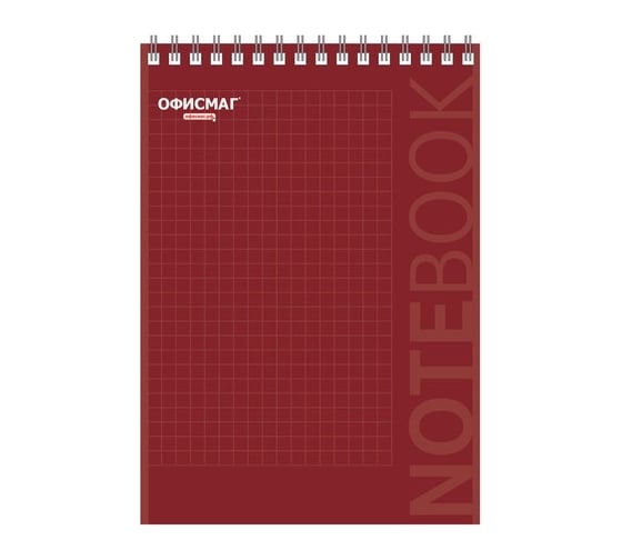 Изображение товара Блокнот ОФИСМАГ А5, 146x205 мм, 80 л, гребень, картон, подложка, клетка, красный 129869