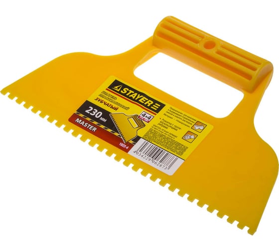 Изображение товара Пластмассовый зубчатый шпатель 4х4мм, 230мм STAYER 1022-4