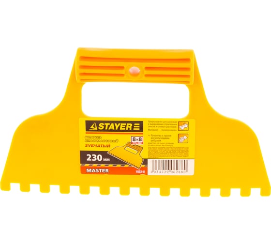 Изображение товара Пластмассовый зубчатый шпатель 8х8мм, 230мм STAYER 1022-8