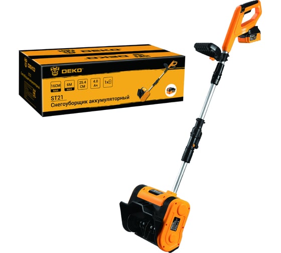 Изображение товара Аккумуляторный снегоуборщик DEKO ST21, 20В, 1х4.0Ач 063-4440