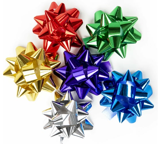 Изображение товара Бант-звезда для подарка ЗОЛОТАЯ СКАЗКА d 7,5 см, набор 6 шт, металлизированные цвета ассорти 591842