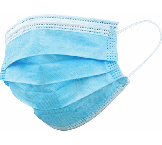 Изображение товара Одноразовая медицинская маска ГЕКСА комплект 100 шт, короб, 3-х слойный фильтр Смс, голубая 630850