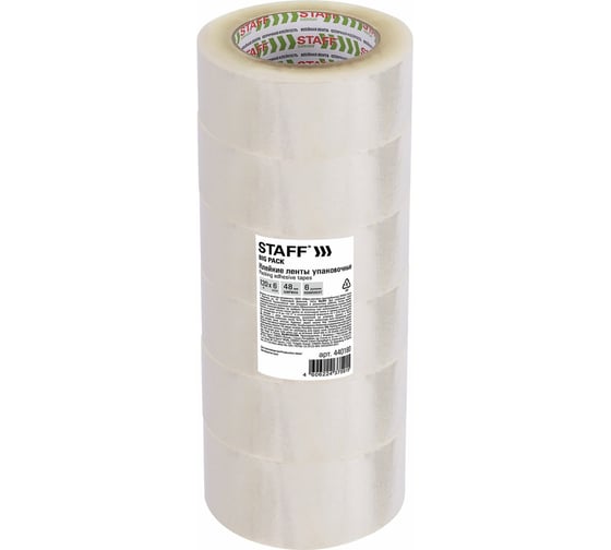 Изображение товара Упаковочные клейкие ленты STAFF 48 мм х 120 м, 6 шт., прозрачные, 40 микрон, Big Pack 440180