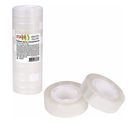 Изображение товара Канцелярские клейкие ленты STAFF 12 мм х 33 м, Classic, 12 шт., прозрачные 271259
