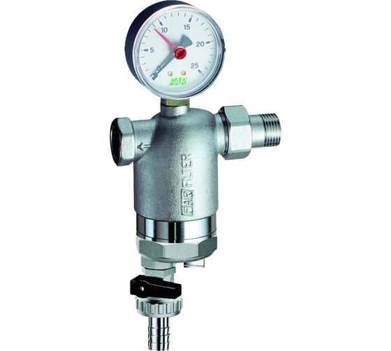 Изображение товара Фильтр FAR 100 мкм, с магнитными вставками, с манометром, Max: 95 C, 25 бар, 1/2" ВР-НР FA 39F6 12100