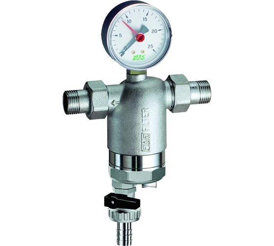 Изображение товара Фильтр FAR 300 мкм, с магнитными вставками, с манометром, Max: 95 C, 25 бар, 1/2" НР FA 39F4 12