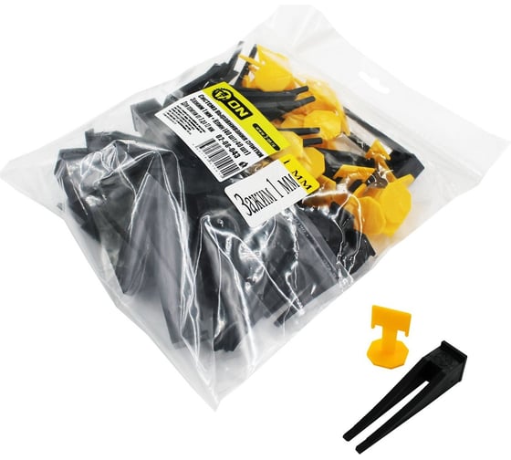 Изображение товара Система выравнивания плитки зажим 1 мм + клин, 40 шт/40 шт On 02-08-043