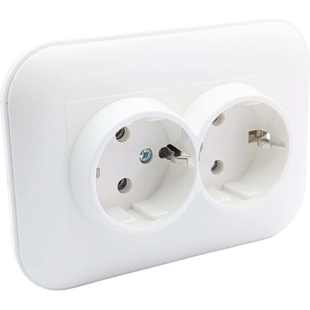 Изображение товара 2-местная розетка OVIVO с заземлением LOFT белая для встроенного монтажа