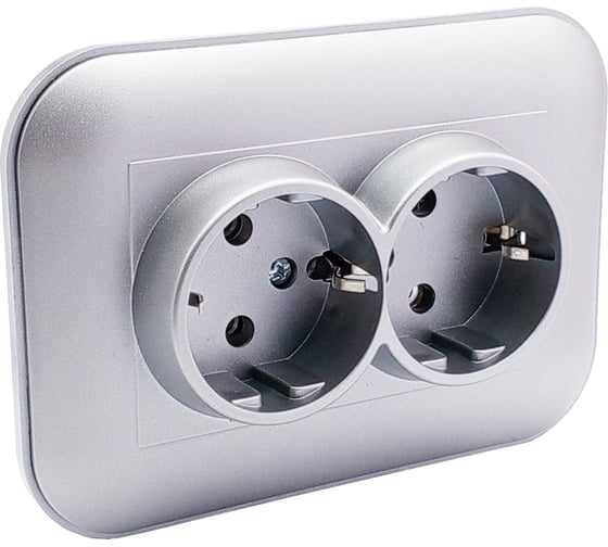 Изображение товара 2-местная розетка OVIVO с заземлением LOFT, серебро, 404-100310-907