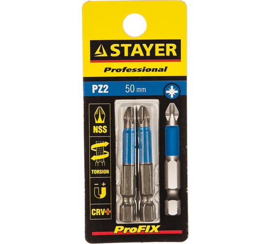 Изображение товара Биты (E 1/4"; PZ 2; 50 мм; 2 шт.) STAYER 26223-2-50-02
