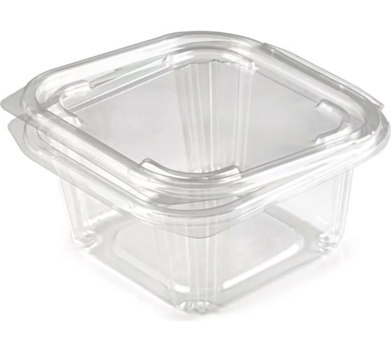 Изображение товара Одноразовый контейнер ЮПЛАСТ квадратный, 1000 мл, с крышкой, Юп-рксп, прозрачный, ПЭТ, комплект 300 шт. 608021