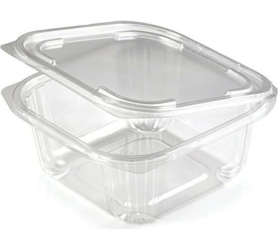 Изображение товара Одноразовый контейнер ЮПЛАСТ квадратный, 750 мл, с крышкой, Юп-рксп, прозрачный, ПЭТ, комплект 300 шт. 608020