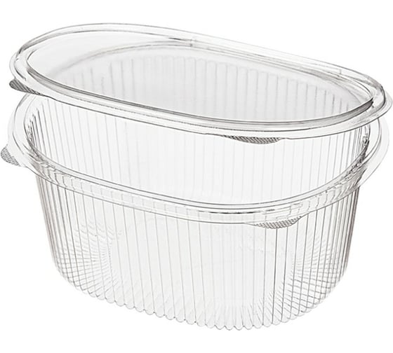 Изображение товара Одноразовый контейнер ЮПЛАСТ овальный, 1000 мл, с крышкой, Юп-ркс, прозрачный, ПЭТ, комплект 420 шт. 608016