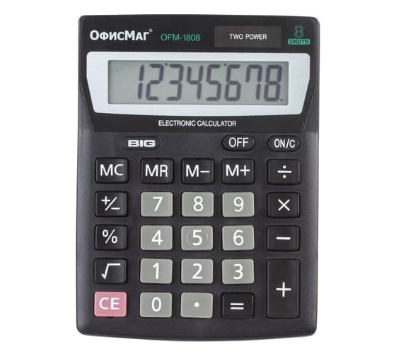 Изображение товара Настольный калькулятор ОФИСМАГ Ofm-1807 компактный, 140x105 мм, 8 разрядов, двойное питание 250223