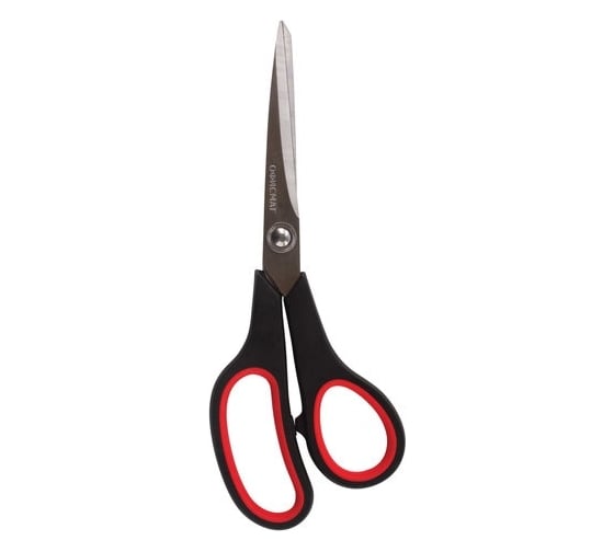 Изображение товара Ножницы ОФИСМАГ Soft Grip 216 мм, резиновые вставки, черно-красные, 3-х сторонняя заточка, в картонная упаковка с европодвесом 231523