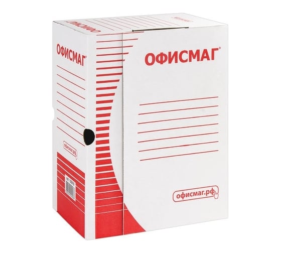Изображение товара Архивный короб ОФИСМАГ с клапаном, А4, 260x325 мм, 150 мм, до 1400 листов, плотный, микрогофрокартон, белый 123018