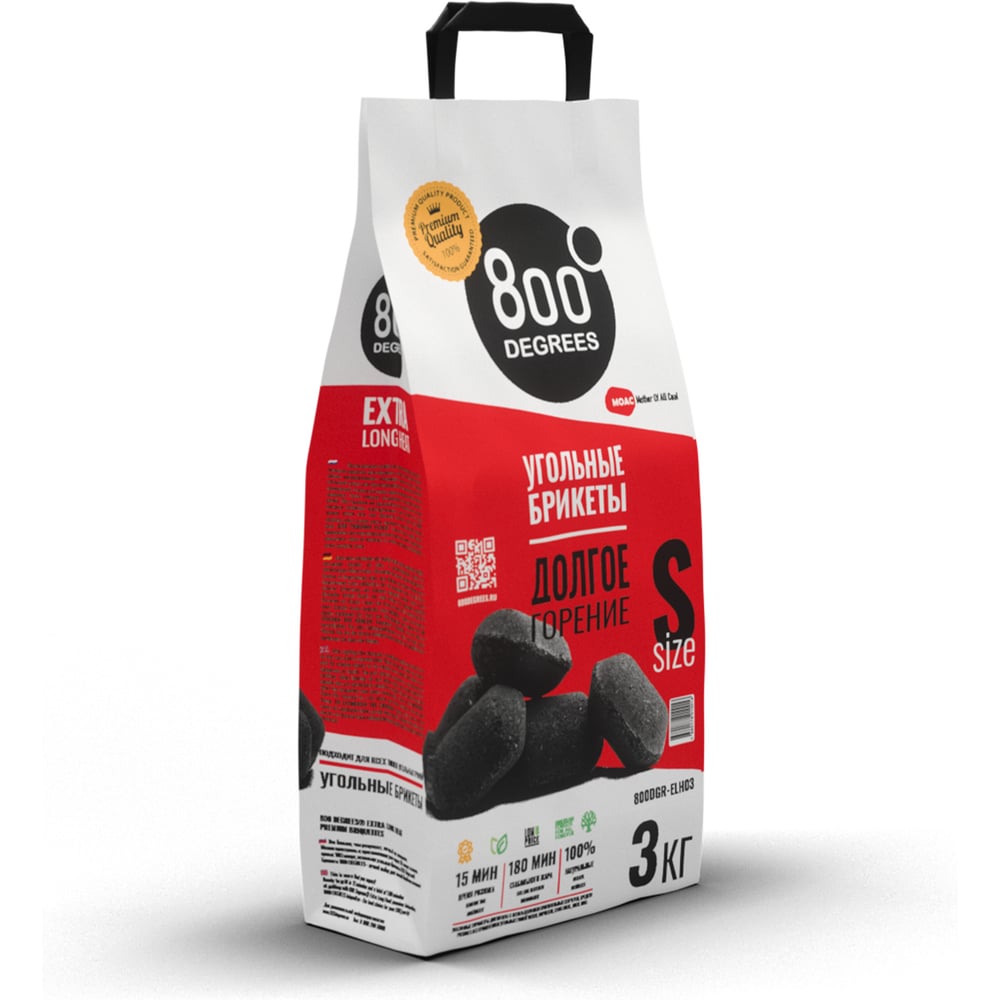 Изображение товара Уголь брикеты 800 Degrees Долгое Горение 3 кг