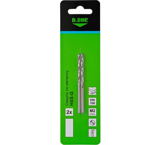 Изображение товара Сверло по металлу шлифованное HSS-G DIN 338 1.5х18х40 мм, 2 шт D.BOR D-TD-338-HSS-015-02