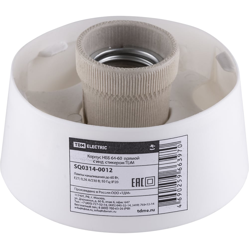 Изображение товара Корпус для лампы TDM ELECTRIC НББ 64-60 прямой SQ0314-0012 для E27 60 Вт белый пластик