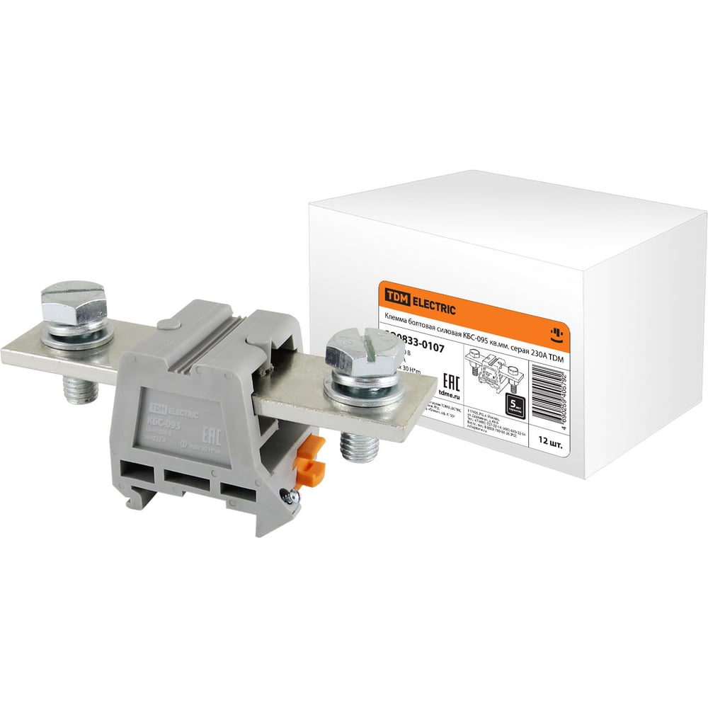 Изображение товара Болтовая силовая клемма ТДМ Электрик КБС-095 95 мм² для DIN-рейки 220В
