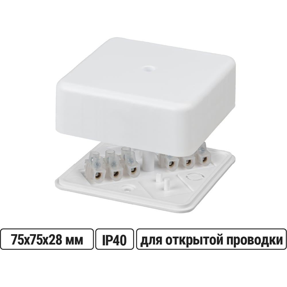Изображение товара Распредкоробка TDM ELECTRIC 75х75х28 белая, IP40, с клеммником
